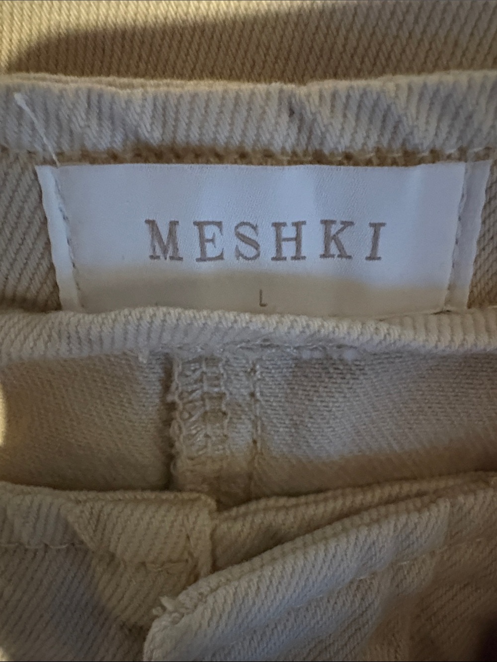 MESHKI Beige Cotton Midi Skirt Front Patch Pockets Size Large NWOT - Picture 8 of 9